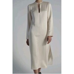 Saint Art Tuckernuck Isabel Satin Long Sleeve Midi Dress Ivory Modest Minimalist